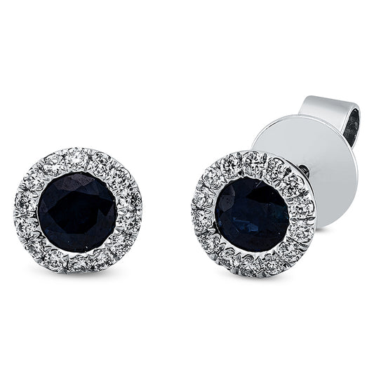 Ohrstecker 18 kt WG, 28 Brill. 0,17 ct, TW-si, 2 Saphire 0,73 ct blau