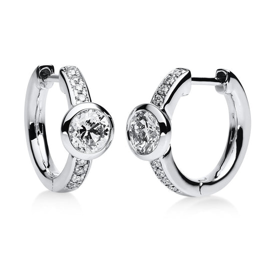 Creolen 14 kt WG, 16 Brill. 0,09 ct, TW-si, 2 Brill. 0,81 ct, TW-si