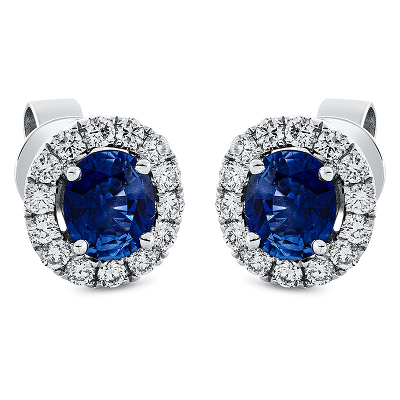 Ohrstecker 18 kt WG, 28 Brill. 0,33 ct, TW-si, 2 Saphire 1,17 ct blau