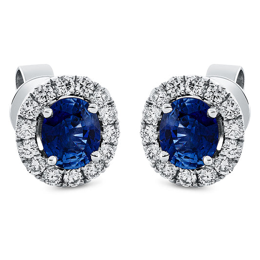 Ohrstecker 18 kt WG, 28 Brill. 0,33 ct, TW-si, 2 Saphire 1,17 ct blau