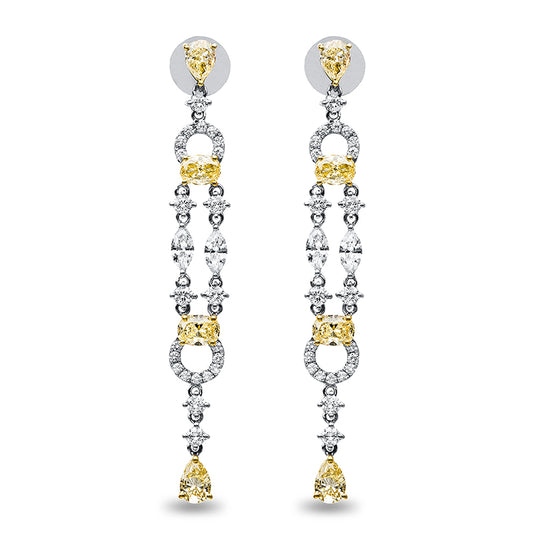 Ohrschmuck 18 kt WG+GG, 4 Nav. 0,75 ct, TW-vsi/si, 46 Brill. 1,14 ct, TW-vsi/si, 8 Brill. 3,17 ct, gelb