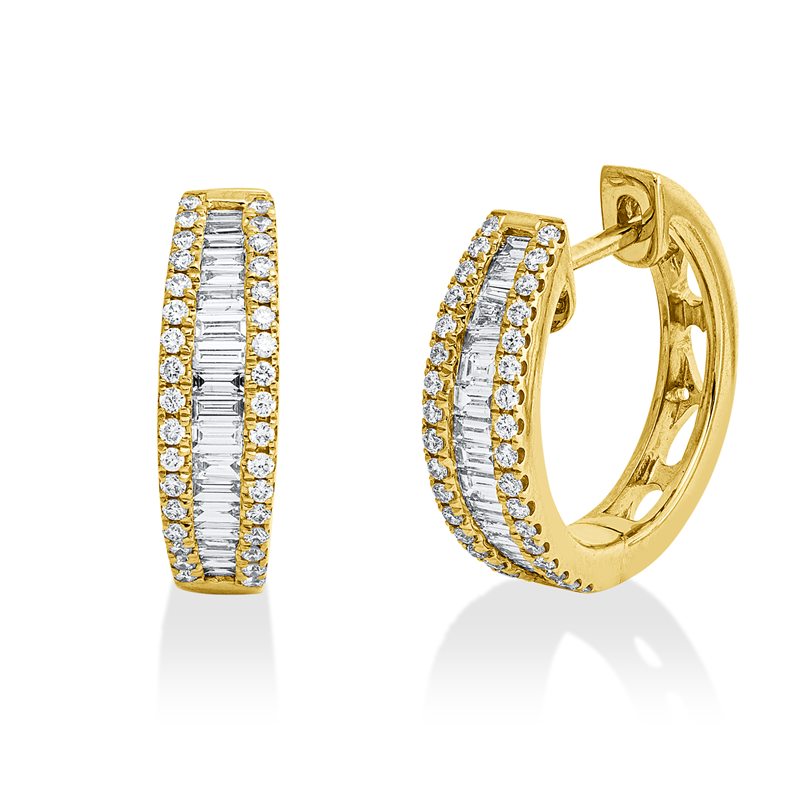 Creolen 18 kt GG, 35 Bag. 0,47 ct, TW-si, 68 Brill. 0,25 ct, TW-si