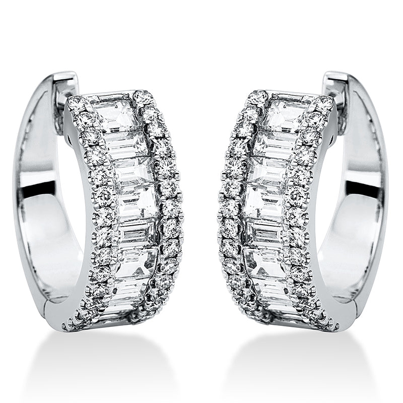 Creolen 18 kt WG, 25 Bag. 1,01 ct, TW-si, 60 Brill. 0,40 ct, TW-si