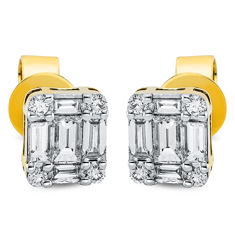 Ohrstecker 18 kt GG, 10 Bag. 0,60 ct, TW-si, 8 Brill. 0,11 ct, TW-si