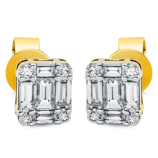 Ohrstecker 18 kt GG, 10 Bag. 0,60 ct, TW-si, 8 Brill. 0,11 ct, TW-si