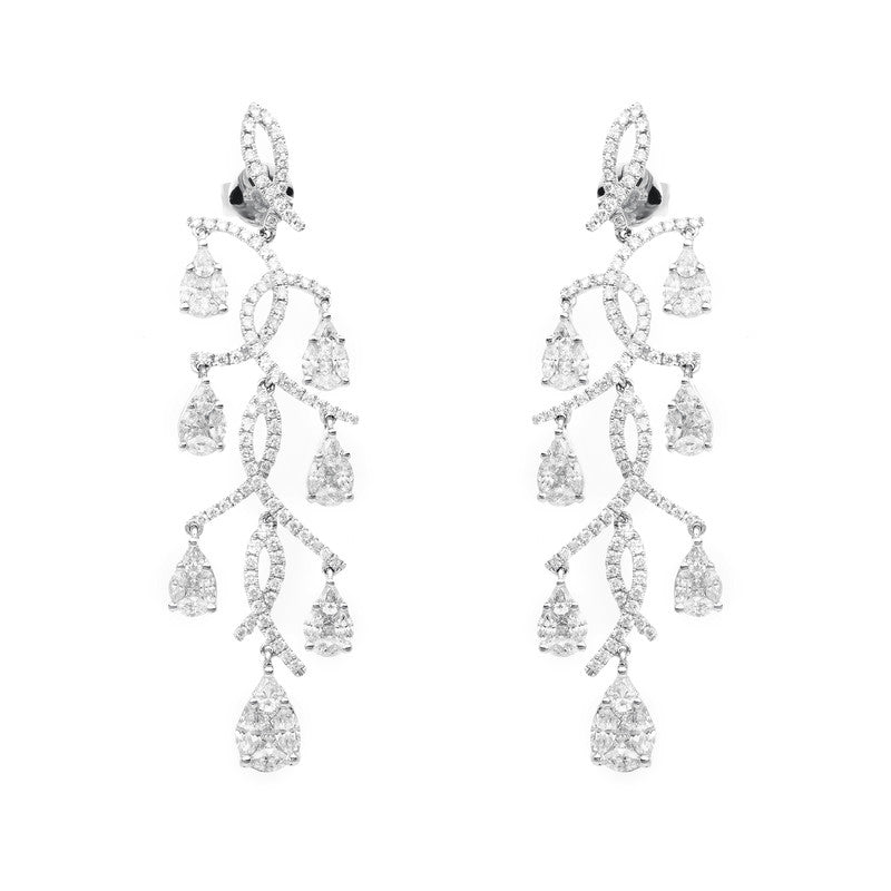 Ohrschmuck 18 kt WG, 14 Tropfen 0,71 ct, TW-si, 28 Princ. 0,59 ct, TW-si, 42 Nav. 2,49 ct, TW-si, 188 Brill. 1,41 ct, TW-si