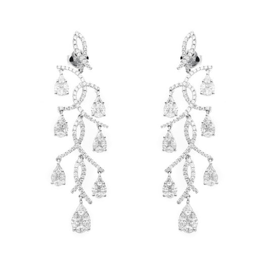 Ohrschmuck 18 kt WG, 14 Tropfen 0,71 ct, TW-si, 28 Princ. 0,59 ct, TW-si, 42 Nav. 2,49 ct, TW-si, 188 Brill. 1,41 ct, TW-si