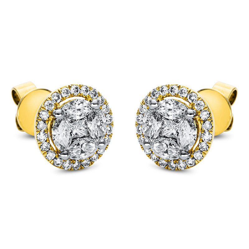 Ohrstecker 18 kt GG, Fassung rhodiniert, 2 Princ. 0,14 ct, TW-si, 44 Brill. 0,32 ct, TW-si, 8 Nav. 0,81 ct, TW-si