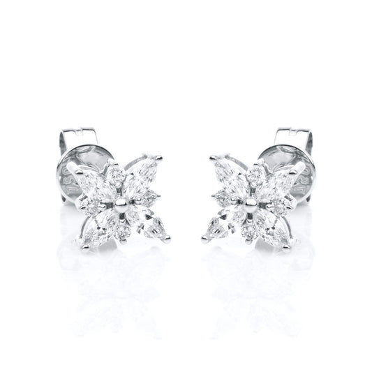 Ohrstecker 18 kt WG, 8 Nav. 0,41 ct, TW-si, 8 Brill. 0,09 ct, TW-si