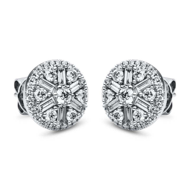 Ohrstecker 18 kt WG, 12 Trap. 0,35 ct, TW-si, 74 Brill. 0,59 ct, TW-si