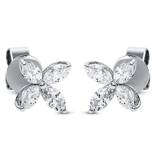 Ohrstecker 18 kt WG, 8 Nav. 0,90 ct, TW-si