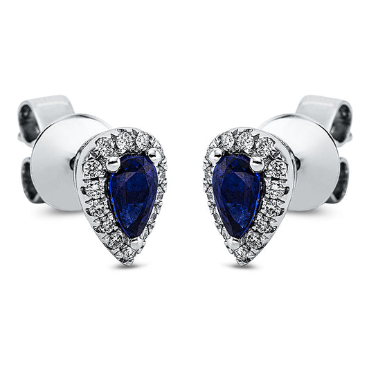 Ohrstecker 18 kt WG, 28 Brill. 0,14 ct, TW-vsi, 2 Saphire 0,63 ct blau