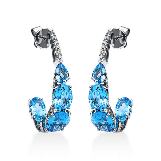 Ohrstecker 18 kt WG, 14 Brill. 0,15 ct, TW-si, 2 Blautopase 1,00 ct blau, 8 Blautopase 13,10 ct blau