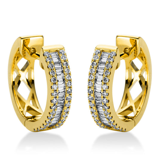 Creolen 18 kt GG, 38 Bag. 0,30 ct, TW-si, 64 Brill. 0,24 ct, TW-si