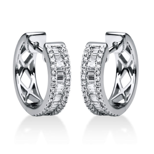 Creolen 18 kt WG, 34 Bag. 0,29 ct, TW-si, 64 Brill. 0,24 ct, TW-si