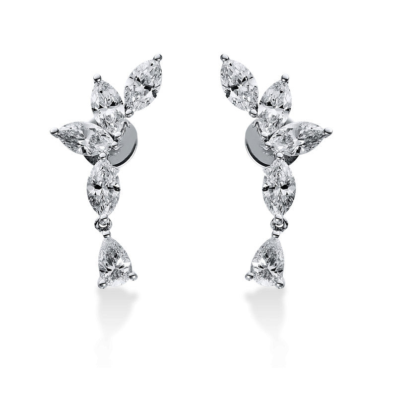 Ohrstecker 18 kt WG, 2 Tropfen 0,38 ct, TW-si, 8 Nav. 1,61 ct, TW-si