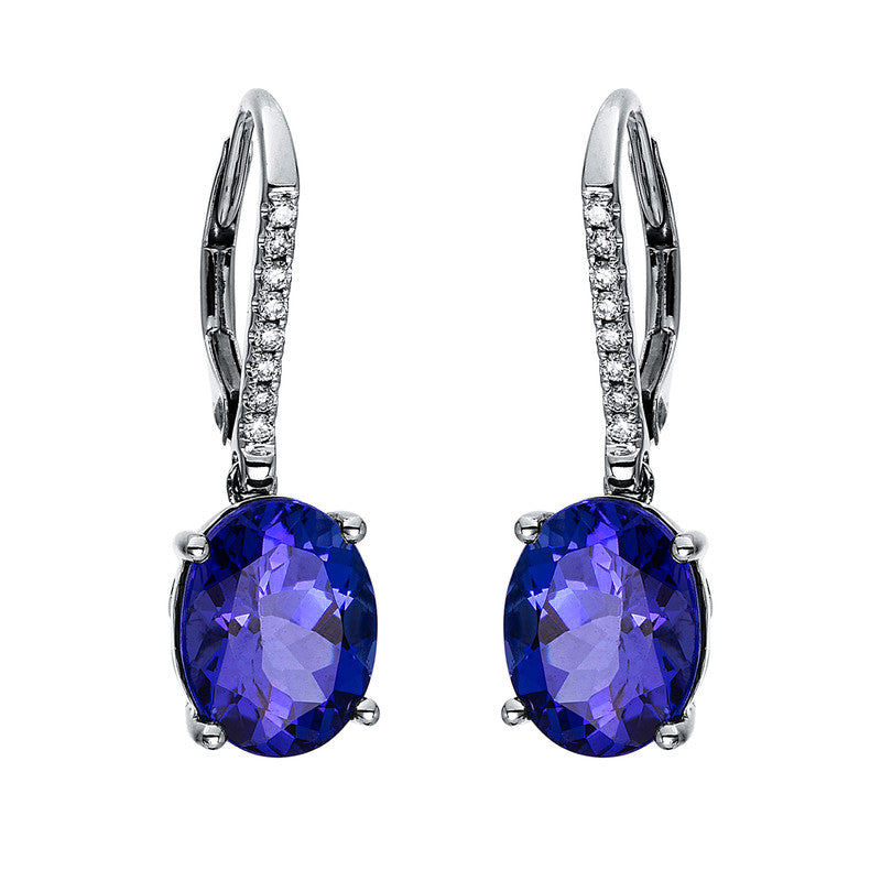 Ohrschmuck 18 kt WG, 16 Brill. 0,08 ct, TW-si, 2 Tansanit 5,22 ct blau