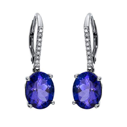 Ohrschmuck 18 kt WG, 16 Brill. 0,08 ct, TW-si, 2 Tansanit 5,22 ct blau