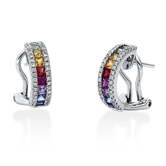 Creolen 18 kt WG, 72 Brill. 0,25 ct, TW-si, 18 Saphire 0,90 ct multicolor
