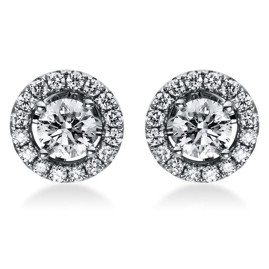 Ohrstecker 18 kt WG, 2 Brill. 1,00 ct, TW-si, 32 Brill. 0,38 ct, TW-si