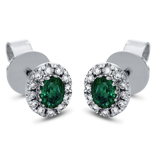 Ohrstecker 18 kt WG, 24 Brill. 0,18 ct, TW-si, 2 Smaragde 0,50 ct grün