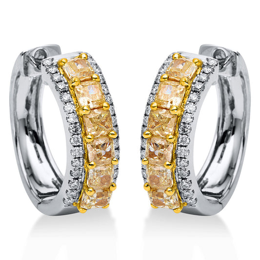 Creolen 18 kt WG+GG, 60 Brill. 0,44 ct, TW-si, 12 Cushion 2,84 ct, gelb