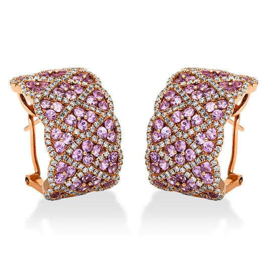 Ohrschmuck 18 kt RG, 312 Brill. 1,24 ct, TW-vsi/si, 96 Saphire 4,14 ct pink