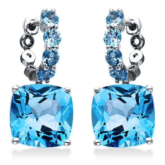 Ohrschmuck 18 kt WG, 2 Blautopase 11,40 ct blau, 8 Blautopase 1,10 ct blau