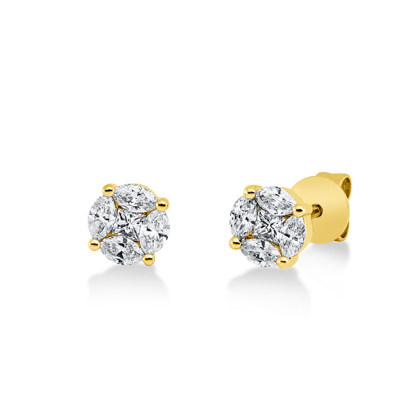 Ohrstecker 18 kt GG, 2 Princ. 0,08 ct, TW-si, 8 Nav. 0,39 ct, TW-si