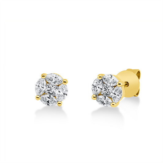Ohrstecker 18 kt GG, 2 Princ. 0,08 ct, TW-si, 8 Nav. 0,39 ct, TW-si