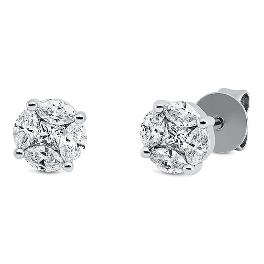 Ohrstecker 18 kt WG, 2 Princ. 0,09 ct, TW-si, 8 Nav. 0,39 ct, TW-si