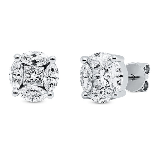 Ohrstecker 18 kt WG, 2 Princ. 0,27 ct, TW-si, 8 Nav. 0,74 ct, TW-si