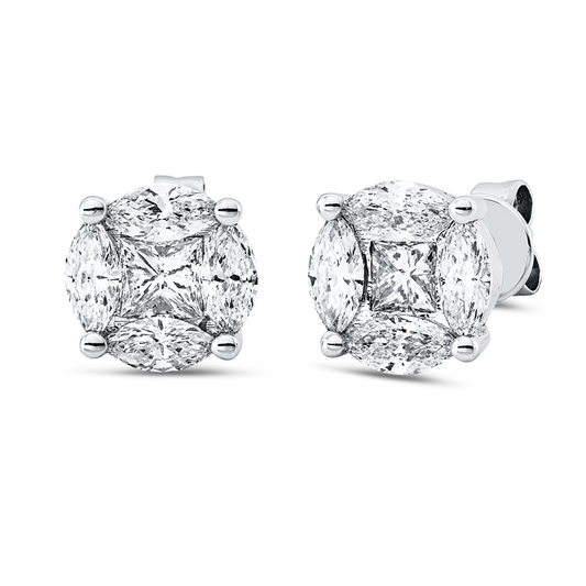 Ohrstecker 18 kt WG, 2 Princ. 0,28 ct, TW-si, 8 Nav. 0,75 ct, TW-si