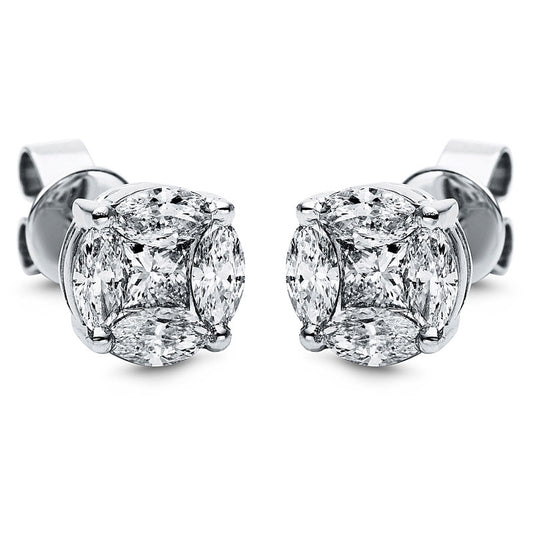 Ohrstecker 18 kt WG, 2 Princ. 0,36 ct, TW-vsi, 8 Nav. 1,09 ct, TW-vsi