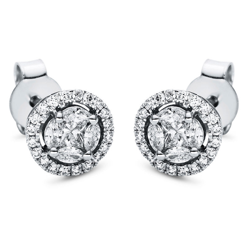 Ohrstecker 18 kt WG, 40 Brill. 0,19 ct, TW-si, 2 Princ. 0,17 ct, TW-si, 8 Nav. 0,22 ct, TW-si