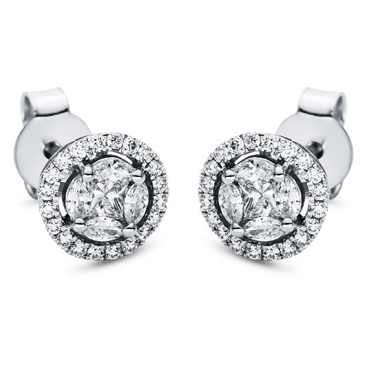 Ohrstecker 18 kt WG, 40 Brill. 0,19 ct, TW-si, 2 Princ. 0,17 ct, TW-si, 8 Nav. 0,22 ct, TW-si