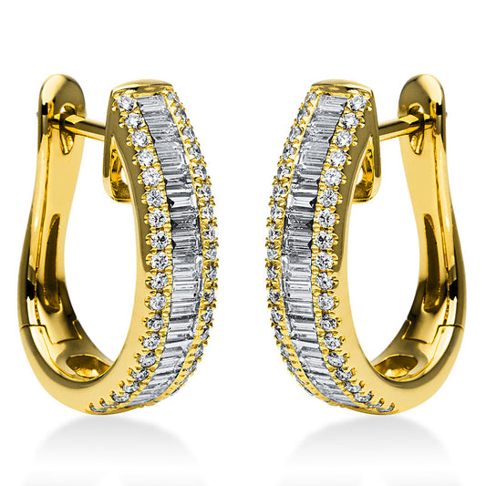 Creolen 18 kt GG, 29 Bag. 0,88 ct, TW-si, 76 Brill. 0,39 ct, TW-si