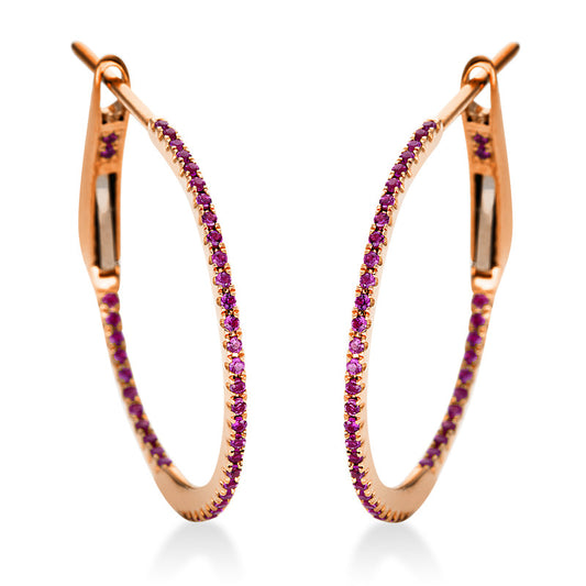 Creolen 18 kt RG, 86 Rubine 0,20 ct rot
