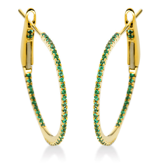 Creolen 18 kt GG, 86 Smaragde 0,17 ct grün