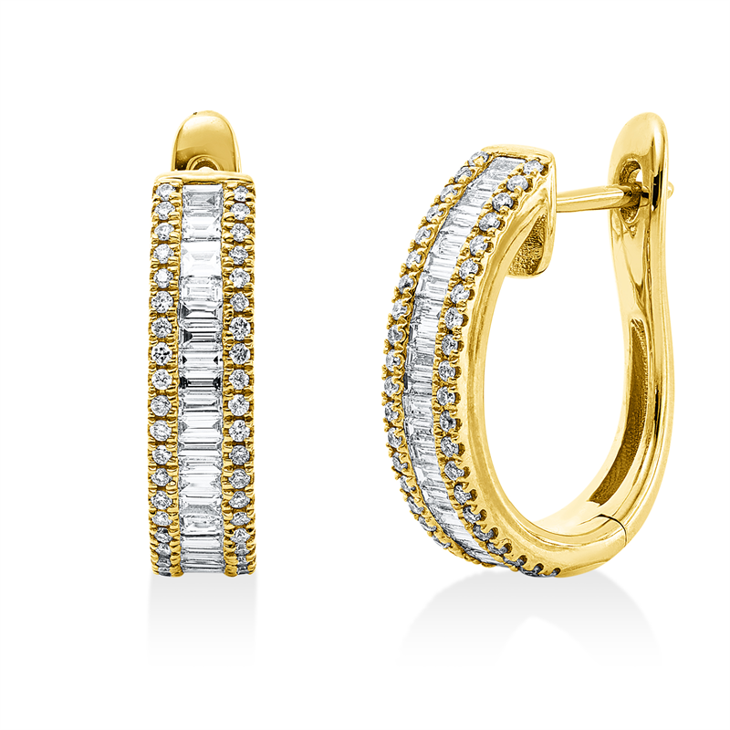 Creolen 18 kt GG, 43 Bag. 0,55 ct, TW-si, 84 Brill. 0,24 ct, TW-si