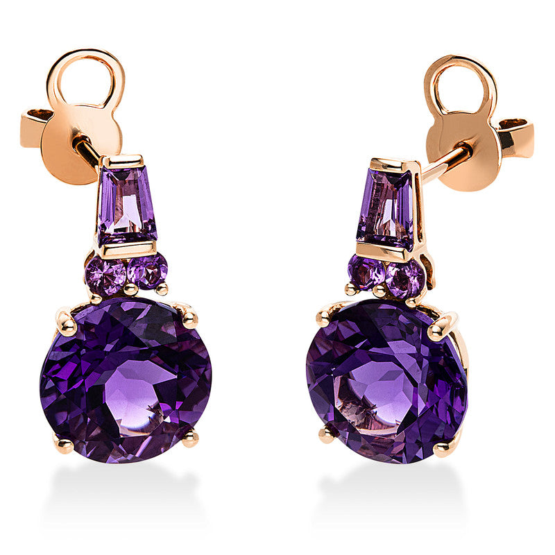 Ohrstecker 18 kt RG, 2 Amethyste 0,40 ct, 2 Amethyste 5,50 ct, 4 Amethyste 0,20 ct