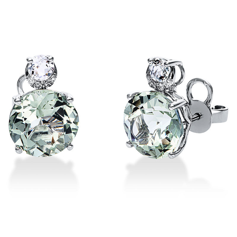 Ohrstecker 18 kt WG, 8 Brill. 0,04 ct, TW-si, 2 Amethyste 5,70 ct grün, 2 Amethyste 0,30 ct grün