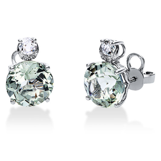 Ohrstecker 18 kt WG, 8 Brill. 0,04 ct, TW-si, 2 Amethyste 5,70 ct grün, 2 Amethyste 0,30 ct grün