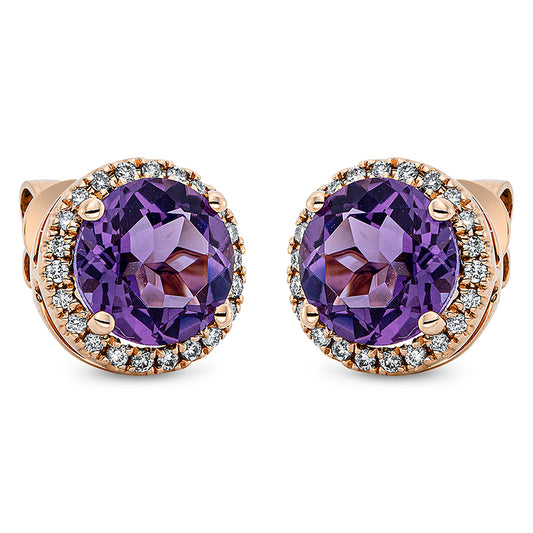 Ohrstecker 18 kt RG, 44 Brill. 0,20 ct, TW-si, 2 Amethyste 2,60 ct lila
