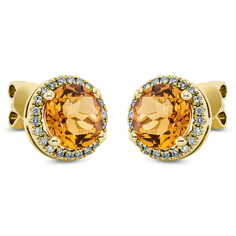 Ohrstecker 18 kt GG, 44 Brill. 0,20 ct, TW-si, 2 Citrin 2,40 ct gelb