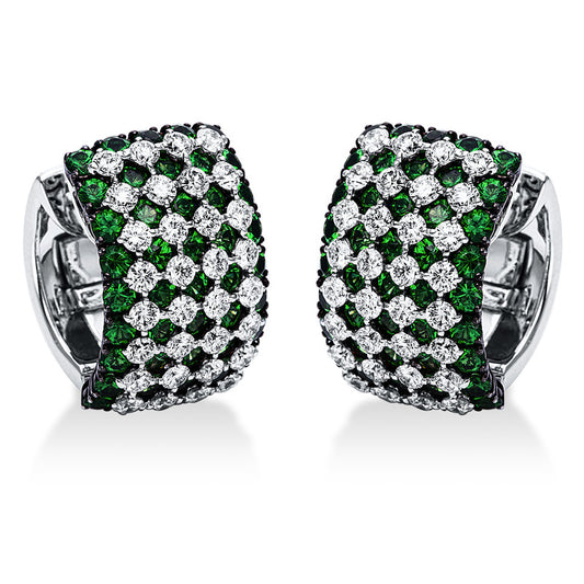 Creolen 18 kt WG, 64 Brill. 3,01 ct, TW-vsi, 90 Tsavorith 5,43 ct grün