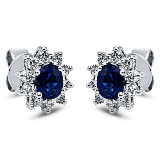 Ohrstecker 18 kt WG, 20 Brill. 0,41 ct, TW-vsi, 2 Saphire 1,04 ct blau