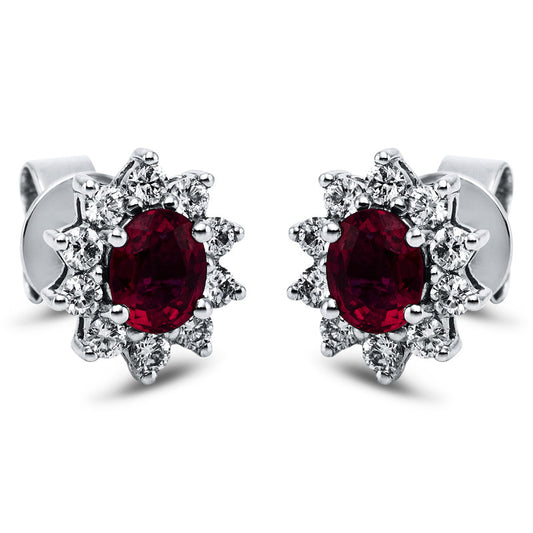 Ohrstecker 18 kt WG, 20 Brill. 0,42 ct, TW-vsi, 2 Rubine 0,84 ct rot