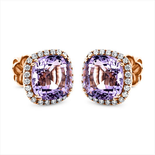 Ohrstecker 18 kt RG, 48 Brill. 0,51 ct, TW-vsi, 2 Amethyste 9,07 ct rosa