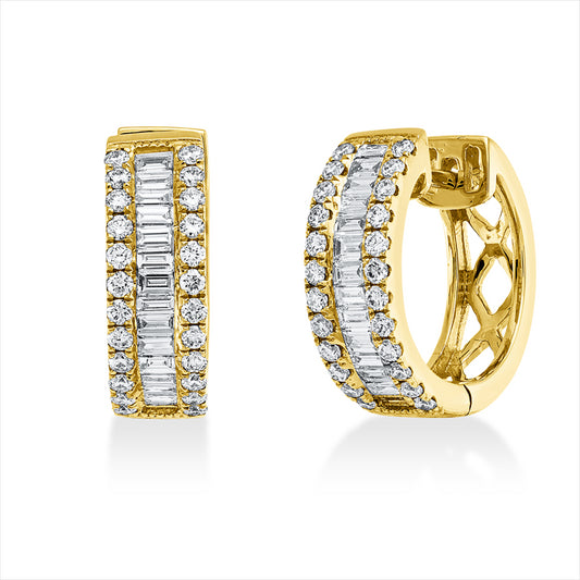 Creolen 18 kt GG, 29 Bag. 0,47 ct, TW-vsi, 48 Brill. 0,46 ct, TW-vsi